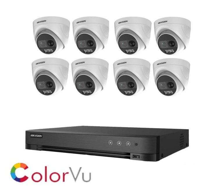 2MP Analogue 8 Channel Hikvision Kit Turret Colorvu With PIR & Siren 20M | Techvue