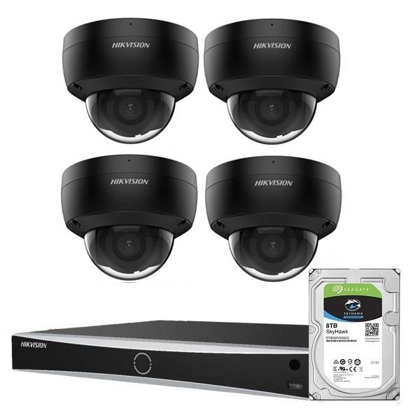 8MP IP 4 Channel Hikvision Kit Dome Microphone PoE 30m