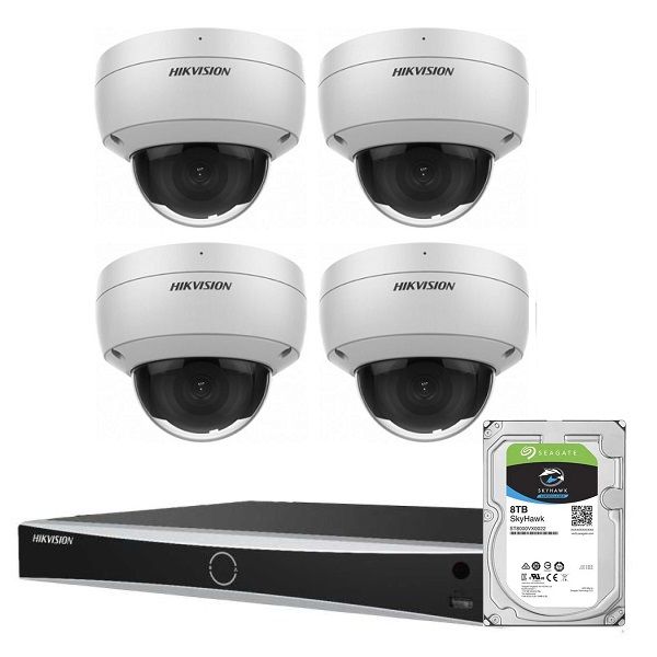 8MP IP 4 Channel Hikvision Kit Dome Microphone PoE 30m