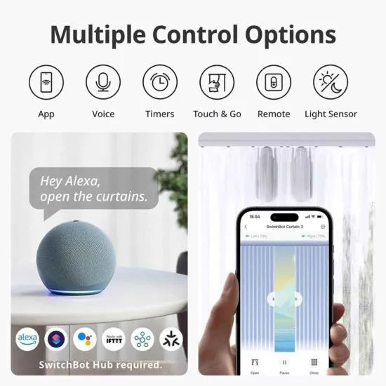SwitchBot Curtain - 2 x U Rail 3 & Smart Hub (Open 2 ways)